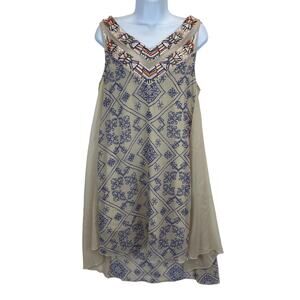 Free‎ People Dress  Small Ancient Mystery Beaded Sequin Shift Beige Lined Boho
